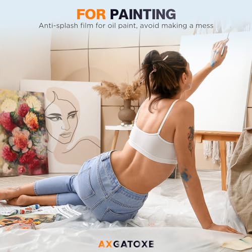 Axgatoxe 12x9 Ft Plastic Drop Cloths 6-Pack for Painting & Surface Protection