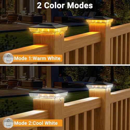 btfarm 8 Pack Solar Post Cap Lights Outdoor, 2 Color Modes 16 LED Fence Post Lights Fit 4x4 3.5x3.5 Wooden/Vinyl, Bright Waterproof Solar Powered Deck Lighting Outside for Patio Porch Garden, Black