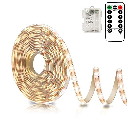 echosari Warm White 9.8Ft Battery LED Strip Lights with Remote, Dimmable, Waterproof