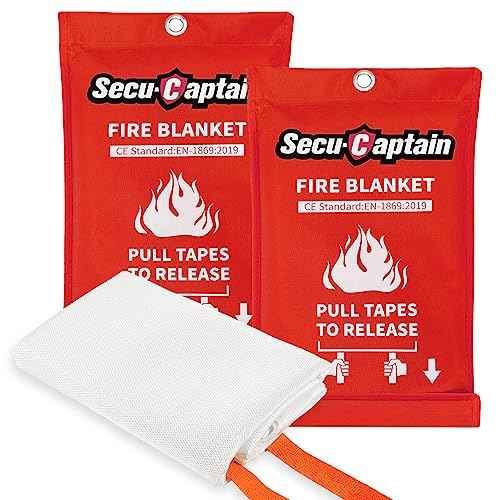 SecuCaptain Emergency Fire Blanket for Home and Kitchen - 2 Pack 40"x40" Flame Suppression Fiberglass Fire Blankets for House Camping Car Office Warehouse Emergency Survival Safety