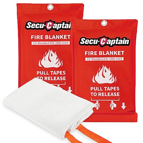 SecuCaptain 2-Pack Fire Blanket 40x40in Flame Retardant Fiberglass Emergency Safety
