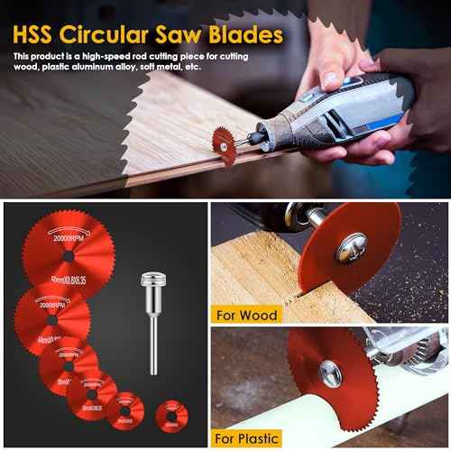 44pcs Red Cutting Wheel Set Compatible with Plastic for Rotary Tool, HSS Circular Saw Blades 6pcs, Resin Cutting Discs 20pcs, 545 Diamond Cutting Wheels 10pcs