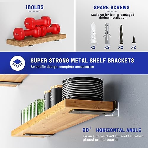 Goovilla 6 Inch Black Heavy Duty Shelf Brackets Pack of 6 - Wall Mount Floating Shelving Hardware