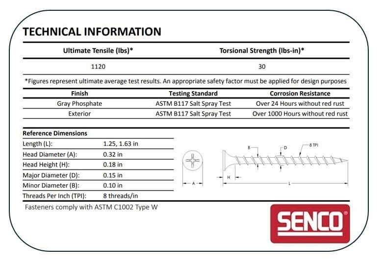 Senco 06A162P Duraspin# 6 by 1-5/8" Drywall to Wood Collated Screw (1, 000per Box)