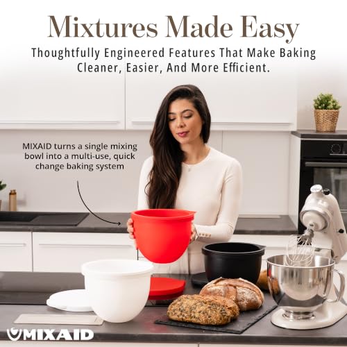 MIXAID 5 Qt Tilt-Head Silicone Bowl Liners 3-Piece Set with Lids (Red/White/Black) for KitchenAid