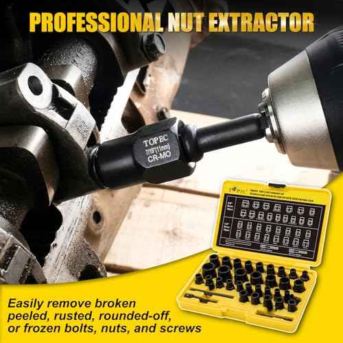 Topec Bolt Extractor Kit, 35-Piece Broken Bolt Extractor Set, Impact Bolt & Nut Remover Socket Set, Removal Tool for Removing Damaged, Frozen, Rusted, Rounded-Off Bolts, Nuts & Screws