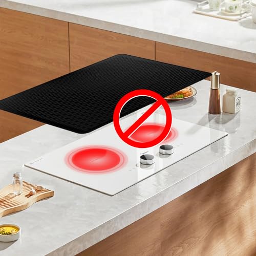 Abalter 28x20 inch Glass Top Stove Cover - Food-Grade Ceramic + Silicone Drying Mat, Black