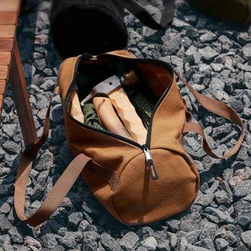 TBACW Canvas Tool Storage Bag with Zipper - Organizer for Tools, Tent Stakes & Poles, Durable Fabric Utility Pouch for Outdoor Hunting Hiking Camping Gear (Khaki)