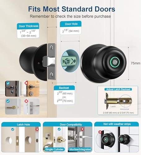 KLLOQUE Matte Black Smart Fingerprint Door Lock with Keyless Entry & App Control