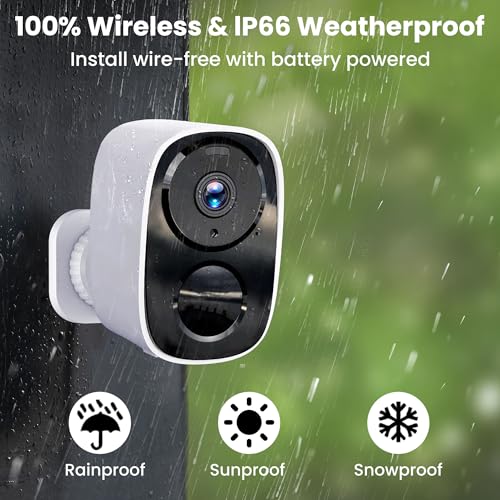 HITELLARCAM 2K Wireless Outdoor Security Camera White - 1 Pack, 2.4G/5G WiFi, Battery Powered, Waterproof, Night Vision, Motion Detection, Siren Alarm
