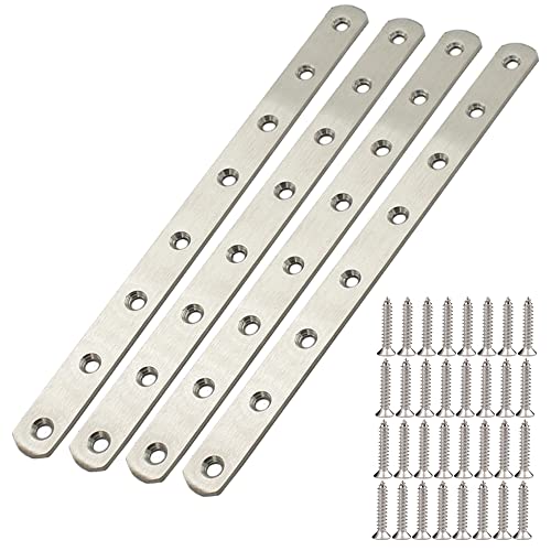 4-Pack 12-Inch Stainless Steel Flat Mending Plates Braces for Furniture Repair