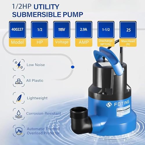 FOTING 1/2HP Submersible Water Pump for Pools, Ponds & Basements