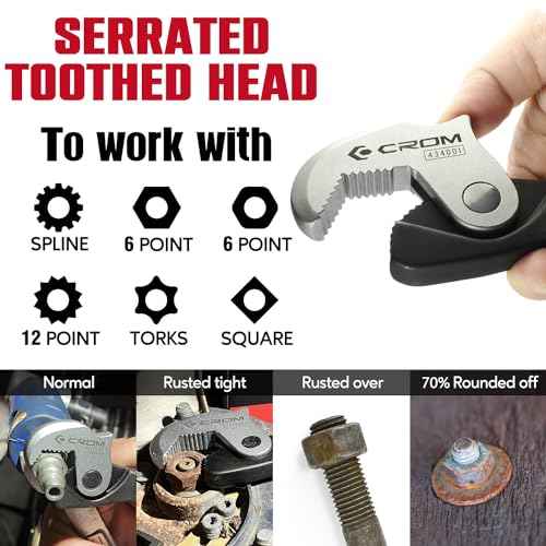 CROM Adjustable Crowfoot Wrench Set - Spring Loaded Wrench ? Male & Female Square Drives Work With Ratchet, Breaker Bar, Extension Bar (3 Piece Set (1/4", 3/8", 1/2"))