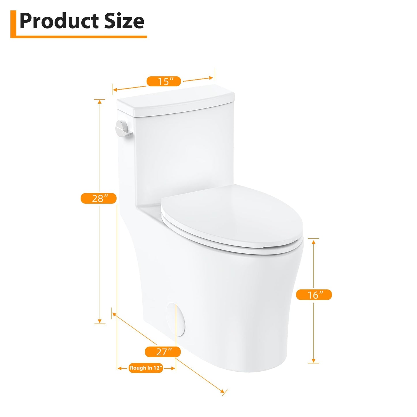 Elongated One Piece Toilet for Bathrooms, Dual Flush Modern Ceramic Toilet, Quick Release Soft Close Seat, Water Saving, Easy Clean, Comfort Height, Bathroom Toilet Bowl