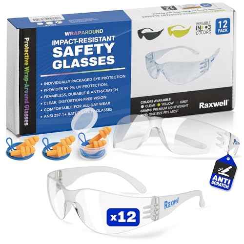 Raxwell Clear Safety Glasses, ANSI Z87.1, Wraparound, Anti-Scratch, Impact-Resistant, Eye Protection for Work & DIY