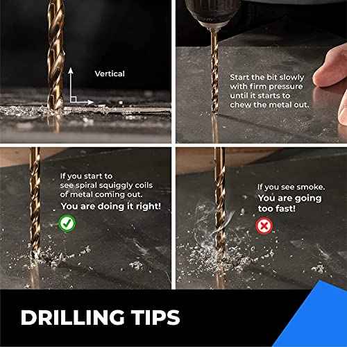 amoolo 1/16" inch Cobalt Drill Bits(10Pcs), M35 HSS Metal Jobber Length Twist Drill Bit Set for Hard Metal, Stainless Steel