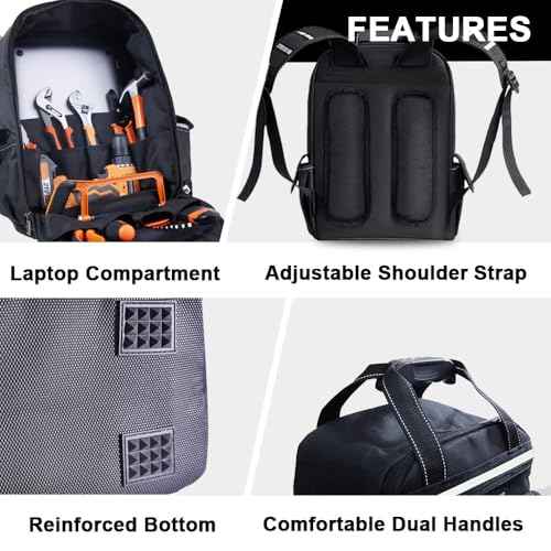 Tool Backpack for Men 18 Inch Heavy Duty Waterproof Multiple Pockets Tool Bag Organizer with Shoulder for Electrician Mechanics HVAC Engineer