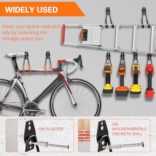 HUPBIPY 12 Pack Heavy Duty Garage Wall Hooks Black Ladder Storage Set