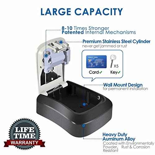 GIVERARE Key Lock Box, 4-Digit Combination Lockbox Aluminum Alloy, Metal Waterproof Wall Mount Outdoor Key Hider, Resettable Safe Security Password Box with Mounting Kit & Dust-proof Cover-Grey
