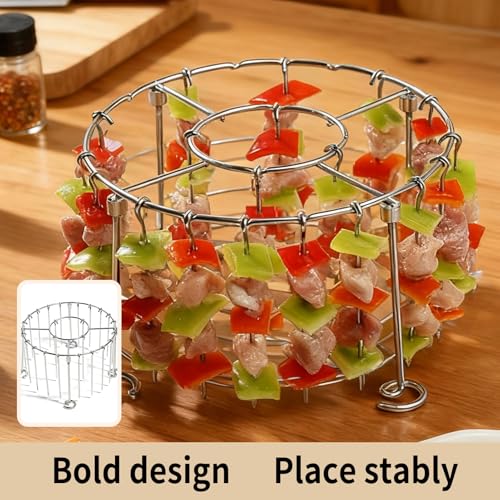FOTN 2025 Air Fryer Grill Skewer Rack - 30 Vertical Stainless Kabob Skewers with Round Hanging