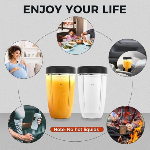 DRELD 18oz NutriBullet Replacement Cup with Lid – 2 Pack for 600W/900W Blenders