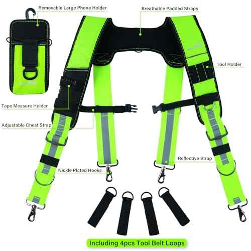 MELOTOUGH Tool Belt Suspenders Construction Bag Suspenders Padded Work Belt Hi Vis Suspenders for Carpenter/Electrician