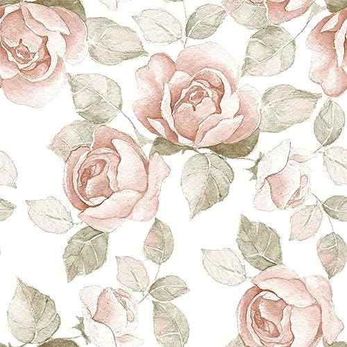 Heroad 16.1''x118'' Vintage Floral Peel and Stick Wallpaper Flower Contact Paper Retro Wall Paper Waterproof Removable Self Adhesive Wallpaper for Bedroom Living Room Cabinet Rose Decor Vinyl Roll
