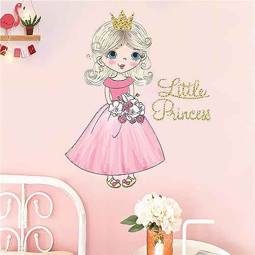 Lovely Pink Little Girl Princess Wall Stickers, sacinora Cartoon Wall Decals Removable Vinyl for Nursery Kids Baby Living Room Bedroom Children's Room Playroom Art Decorations
