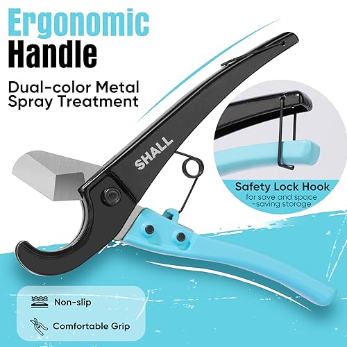 SHALL PEX Pipe Cutter, Cuts up to 1-3/8¡¯¡¯, Fast Tubing Cutter for PEX, Plastic Hoses, PVC, CPVC, PP-R, PE (Thin), etc., Aluminum Alloy Pipe Cutting Tool with Stainless Steel Blade for Clean Cut
