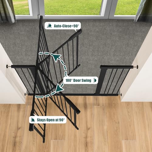 Keny Baby Gate 29.7-46" Wide x 30" Tall, Black Auto Close for Stairs & Doorways
