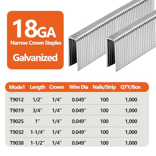 Galvanized Steel 1/4 Inch Narrow Crown Staples 1/2 Inch Length - 1000 Count