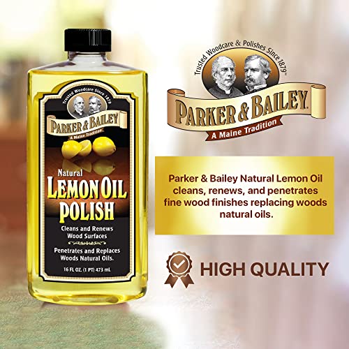 Parker & Bailey Lemon Oil Polish for Furniture & Wood - 16 oz - Natural Lemon Scented Restorer & Cleaner