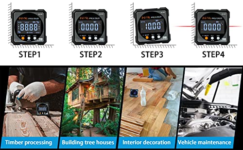 Digital Angle Finder with Electronic Laser - 4-side Strong Magnetic Angle Gauge, Cube Inclinometer with Backlight, Table Saw Miter Protractor, Woodworking Measuring Tool, Level Box for Hanging