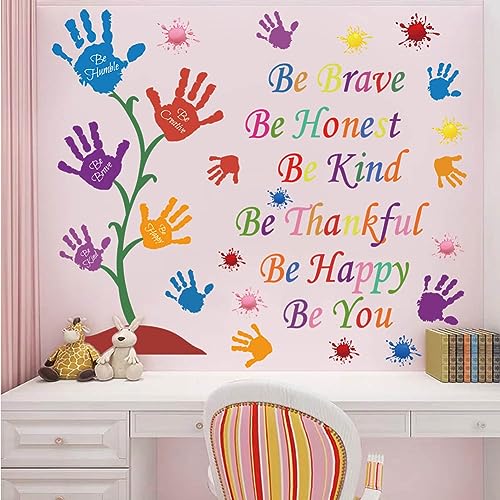 Colorful Inspirational Wall Decals Quotes Be Thankful Be Creative Be Brave Vinyl Paint Splatter Handprint Wall Art Sticker Peel and Stick Wall Decor Motivational Saying Wall Stickers for Kids Bedroom