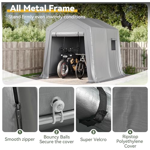 Aoxun Gray 6x8x7 FT Outdoor Portable Storage Shed Tent for Motorcycle & Equipment