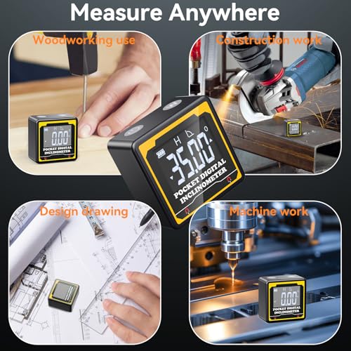 Preciva Magnetic Digital Angle Finder 4-Sided Inclinometer with Backlit LCD, USB-C, IP54