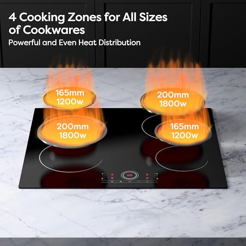 CDV 24 Inch Electric Cooktop with 4 Burners 6000W Black - Touch Control