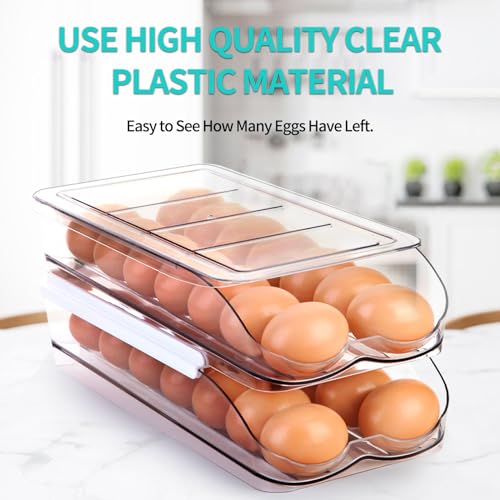 RoskDeewat 28-Egg Automatic Rolling Fridge Egg Holder, 2-Tier with Lid, BPA-Free