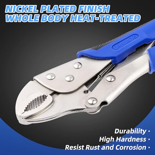 10-Inch Locking Pliers, Premium Alloy Steel Construction, Curved Jaw Locking Pliers with Wire Cutter, Quick Release, Fit for Clamping Twisting Welding