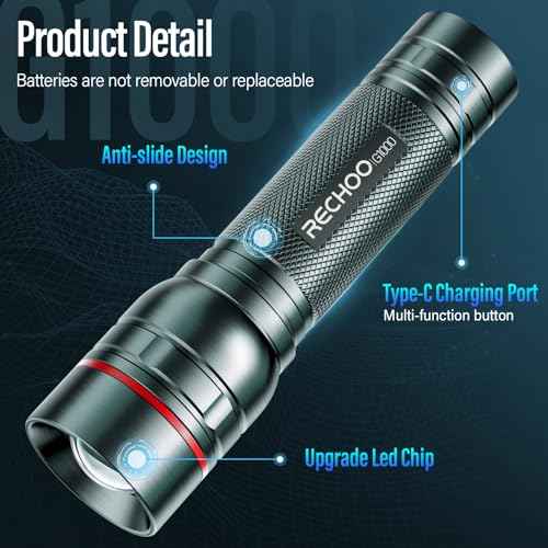 Rechargeable Flashlights High Lumens, G1000 Super Bright Flash Light Grey, Small Zoomable LED Flashlight with 3 Lighting Modes, Portable Tactical Flashlight for Camping Essentials (Battery Included)
