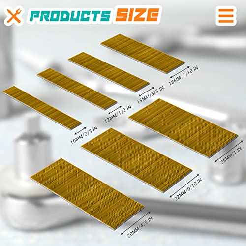 23 Gauge Pin Nails Headless Pins Nails 7 Sizes Assorted Galvanized Brad Nailer 2/5 Inch to 1 Inch for Molding Cabinetry Building Assembly, 3500 Pieces(Copper)