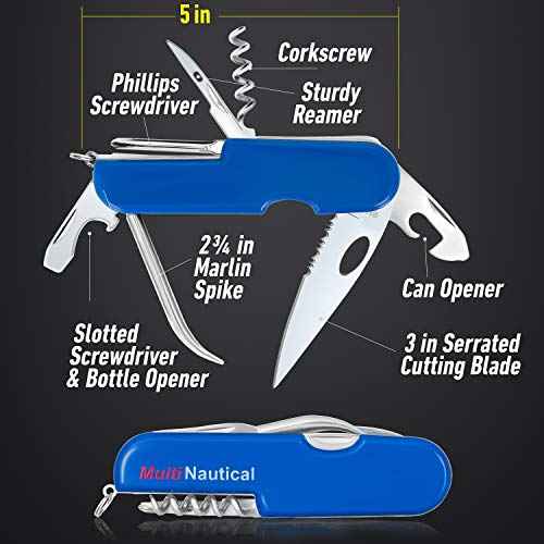 Maxam Multi-Function Sailor/Boating Knife, ideal for Fishing, or Sailing - Cutting Blade, Bottle Opener, Screwdriver, Reamer, Saw, Corkscrew, Marlin Spike