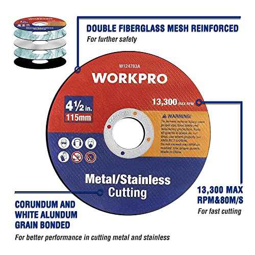 WORKPRO 10-Pack Cut-Off Wheels, 4-1/2 x 7/8-inch Metal&Stainless Steel Cutting Wheel, Thin Metal Cutting Disc for Angle Grinder
