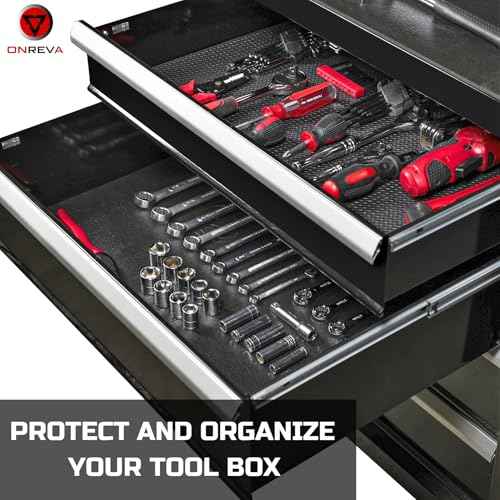 ONREVA Tool Box Liner 24 inch Wide x 12 ft Large, Thick Heavy Duty Toolbox Drawer Liners, Rolling Tool Chest Foam Mat, Shelf Rubber Mat, Black Non-Slip Organizer Pad for Cabinet, Workbench
