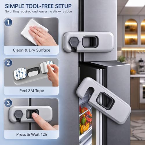 Wilbeva A-Grey 2-Pack Refrigerator & Child Safety Locks with Adhesive