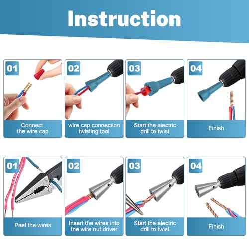 Wire Nut Twister & Wire Twister Tool for Drill, 1/4" Chuck Spin Twist Connector Socket, Compatible with 8-14 AWG, Quick Cable Stripping and Twisting Driver (4pcs)