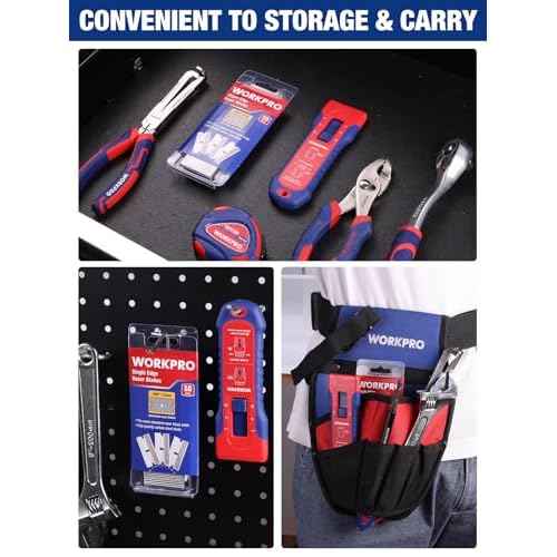 WORKPRO Retractable Razor Blade Scraper with 56 Blades, Built-in Storage Cleaning Scraper Tool for Paint Stickers Adhesive Glass Ceramic Wood