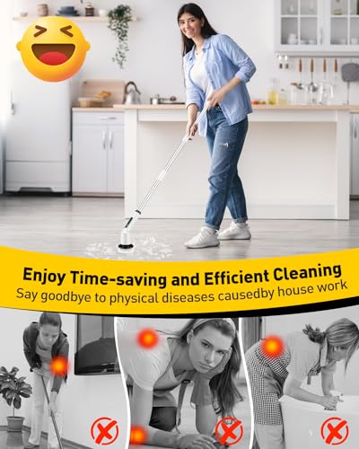 Electric Spin Scrubber for Bathroom with 3 Brush Heads & Long Handle - Cordless Shower Cleaner