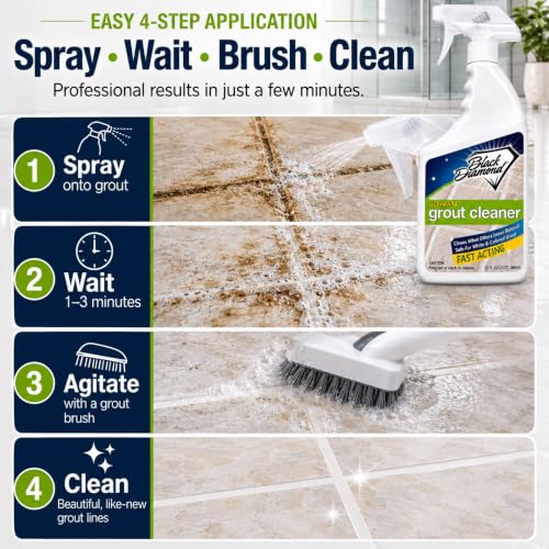 Black Diamond Stoneworks Ultimate Grout Cleaner with Brush - 32 Fl Oz, Acid-Free, Safe for Tile & Natural Stone