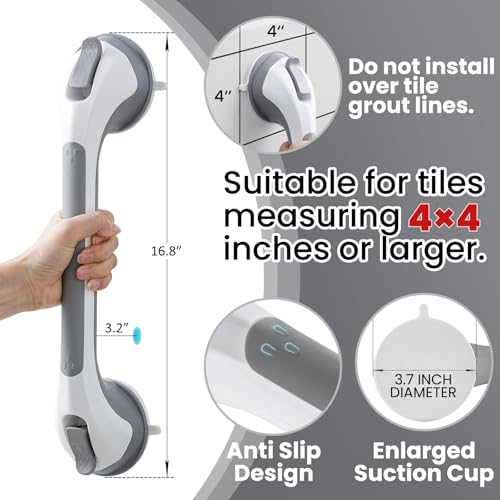 TAILI 16.8-Inch Suction Shower Grab Bars for Elderly, 2 Pack, Grey